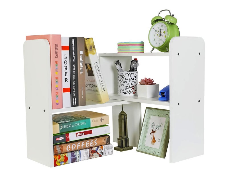 PAG Desk Organizer Desktop Shelf Adjustable Countertop Bookshelf Small Table Shelves Book Organizer Office Organization for Desk, White - Image 1